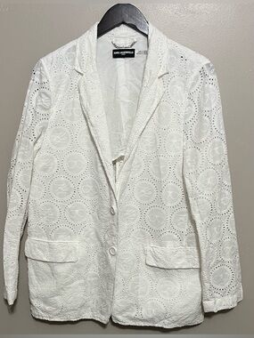 Karl Lagerfield White Eyelet Blazer LG and Glasses all over pattern Size Lg